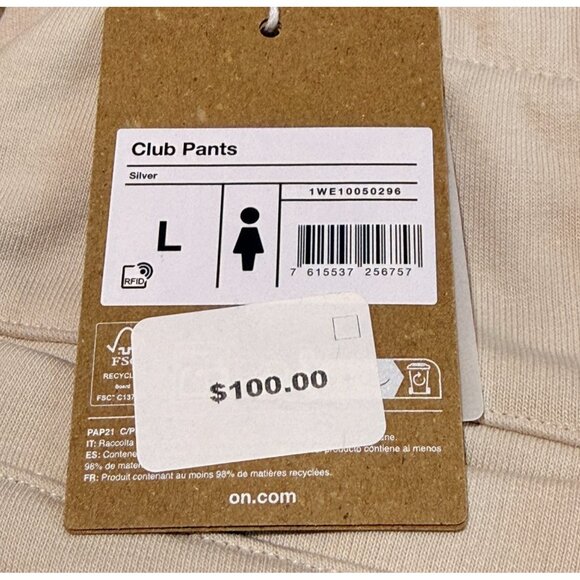 On Running Women’s Club Pants Joggers Silver Beige Large NWT - Picture 11 of 12